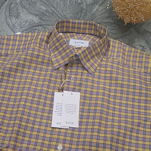 ETON Large Slim Fit Twill BUTTON UP DRESS SHIRT LARGE New